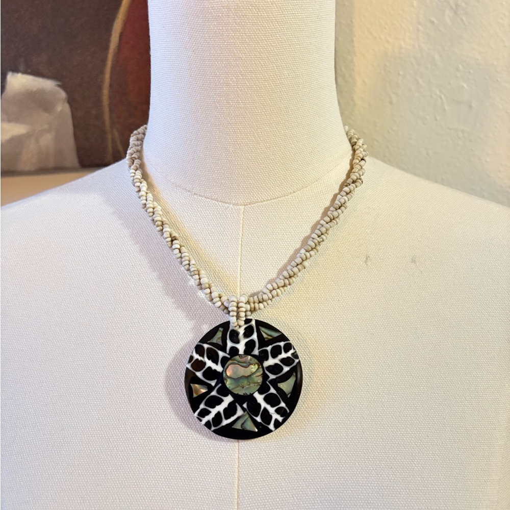 Black and White Abalobe Shell Inlay Necklace